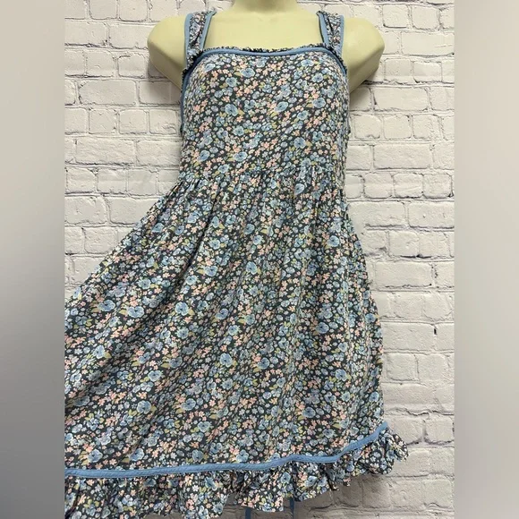 American Eagle Outfitters Blue Floral Babydoll Mini Dress Size Medium - Picture 3 of 8